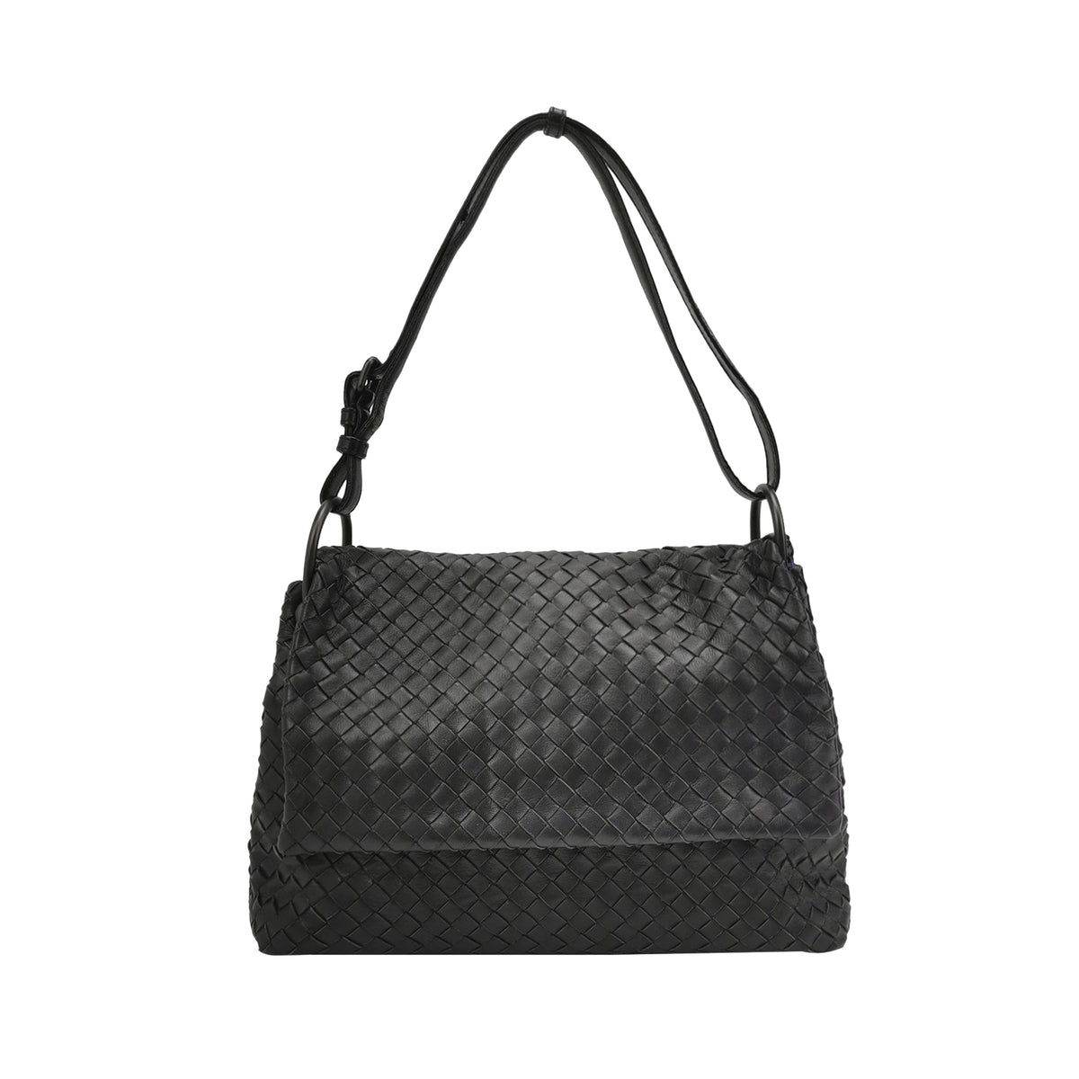 Bottega Veneta Intrecciato Flap Shoulder Bag Black