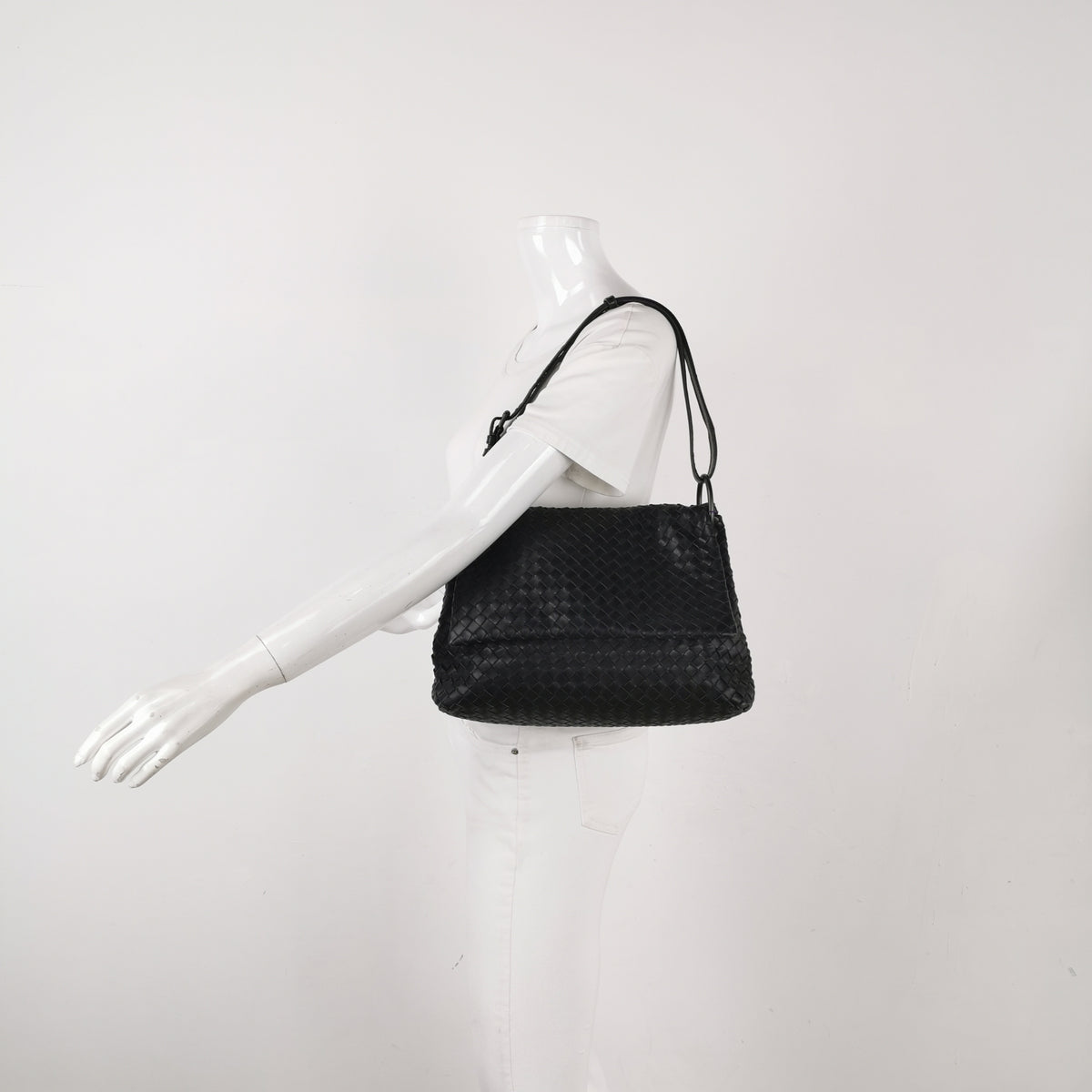 Bottega Veneta Intrecciato Flap Shoulder Bag Black