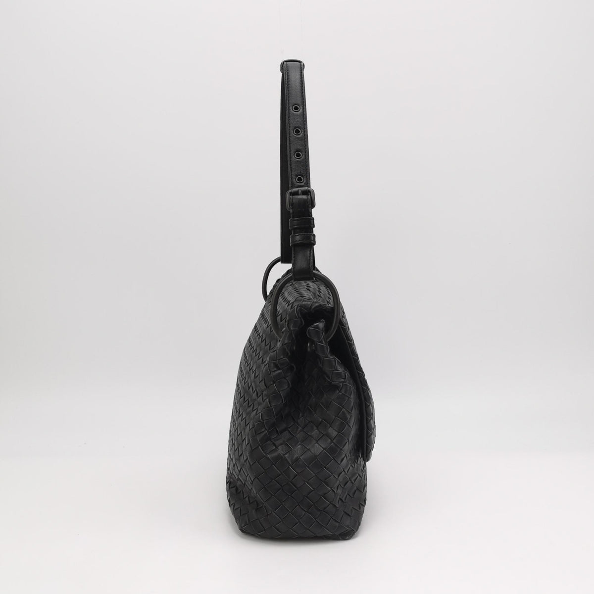 Bottega Veneta Intrecciato Flap Shoulder Bag Black