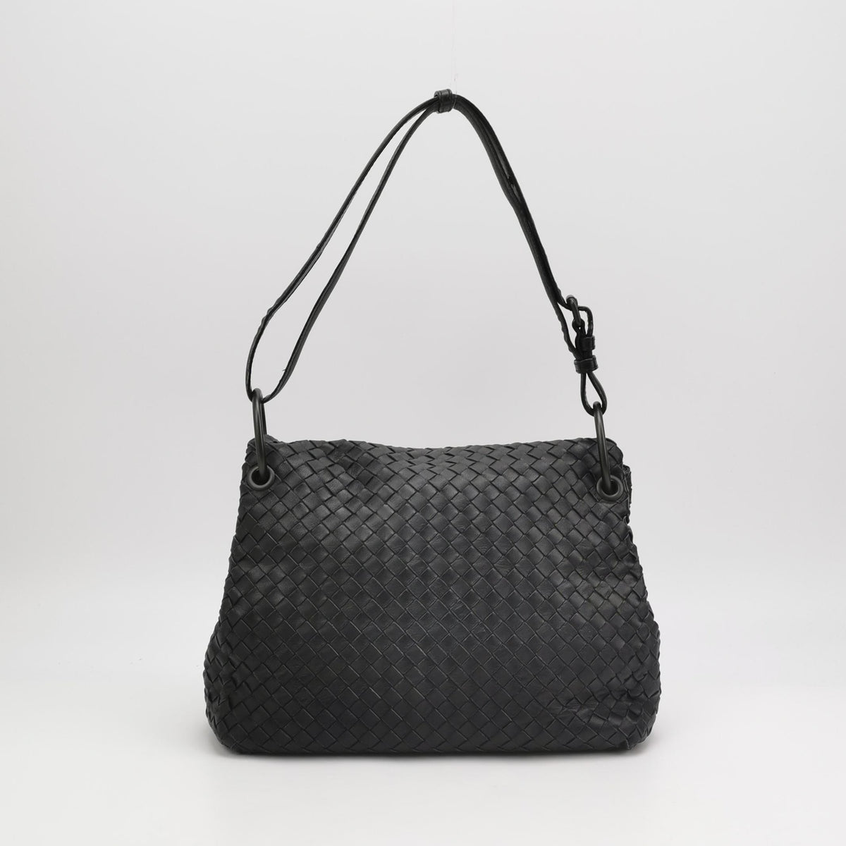Bottega Veneta Intrecciato Flap Shoulder Bag Black