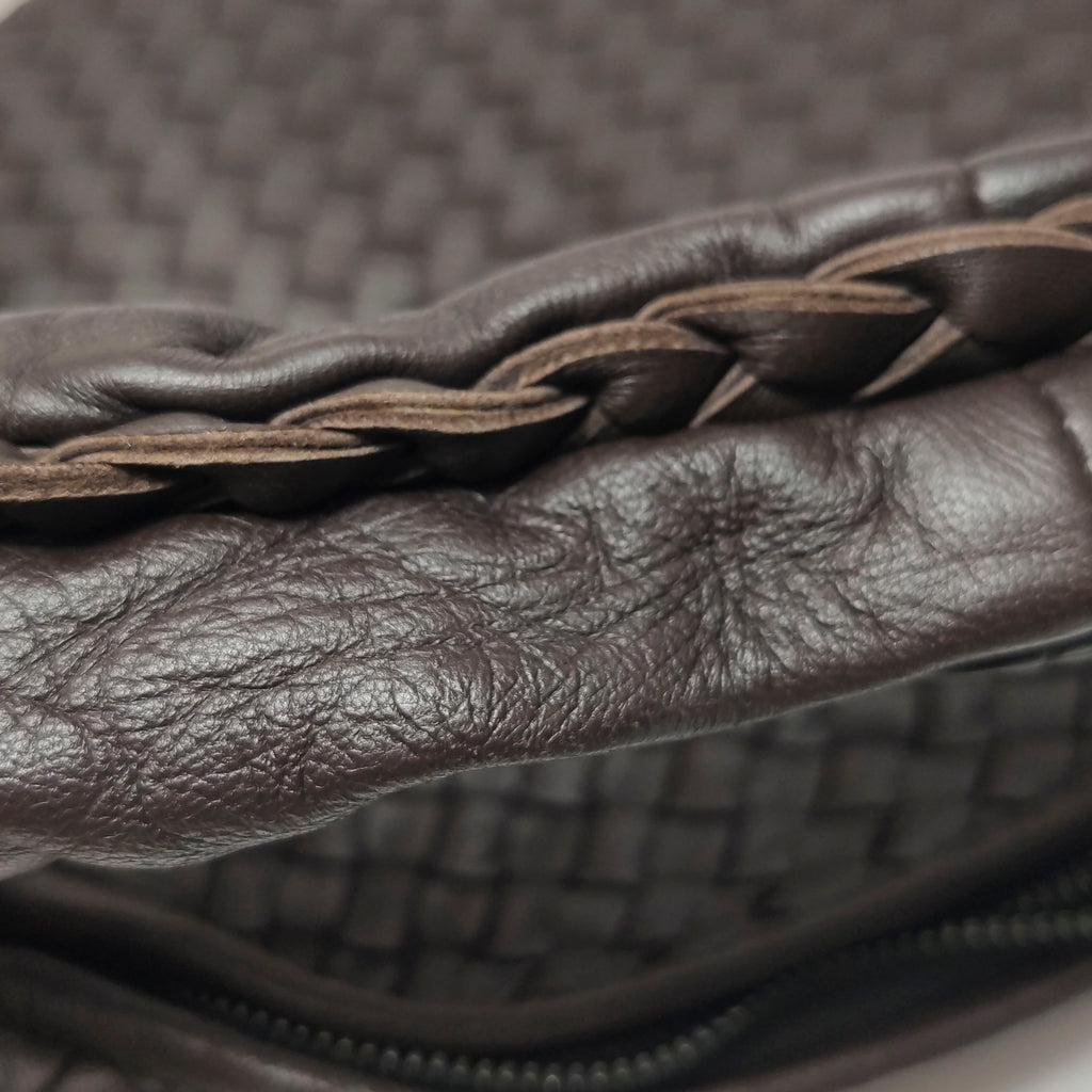 Bottega Veneta Intrecciato Hobo Eyelets Dark Brown