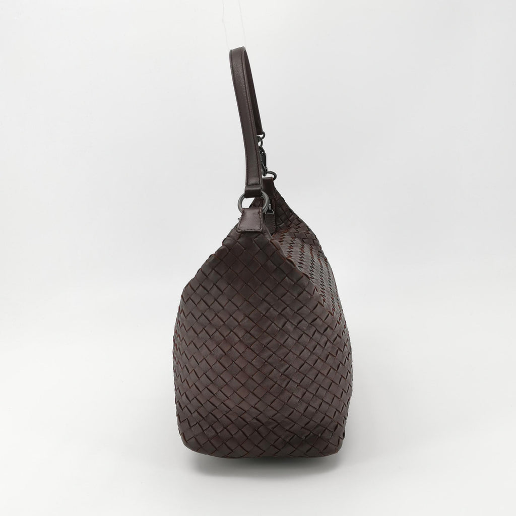 Bottega Veneta Intrecciato Shoulder Bag Burgundy