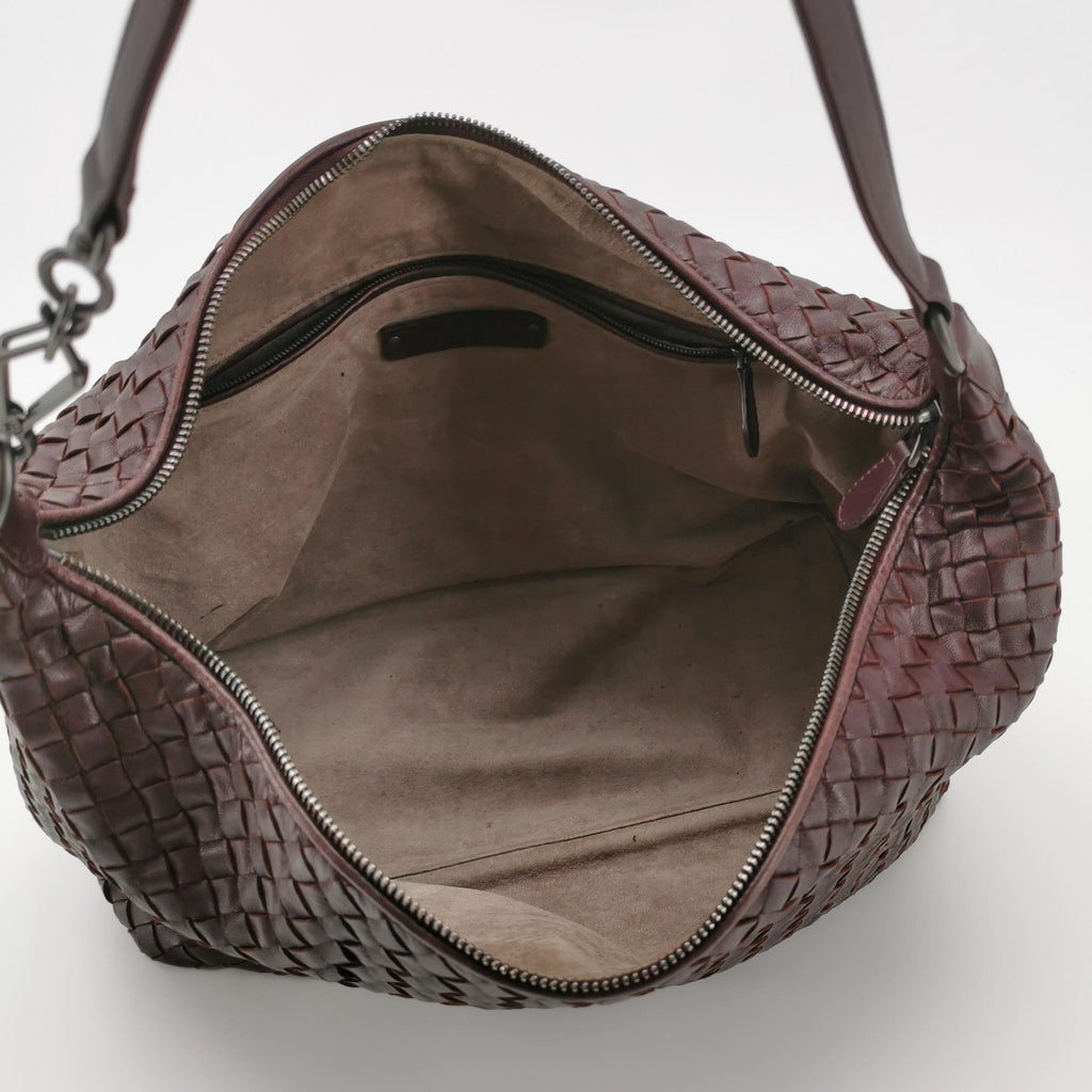 Bottega Veneta Intrecciato Shoulder Bag Burgundy