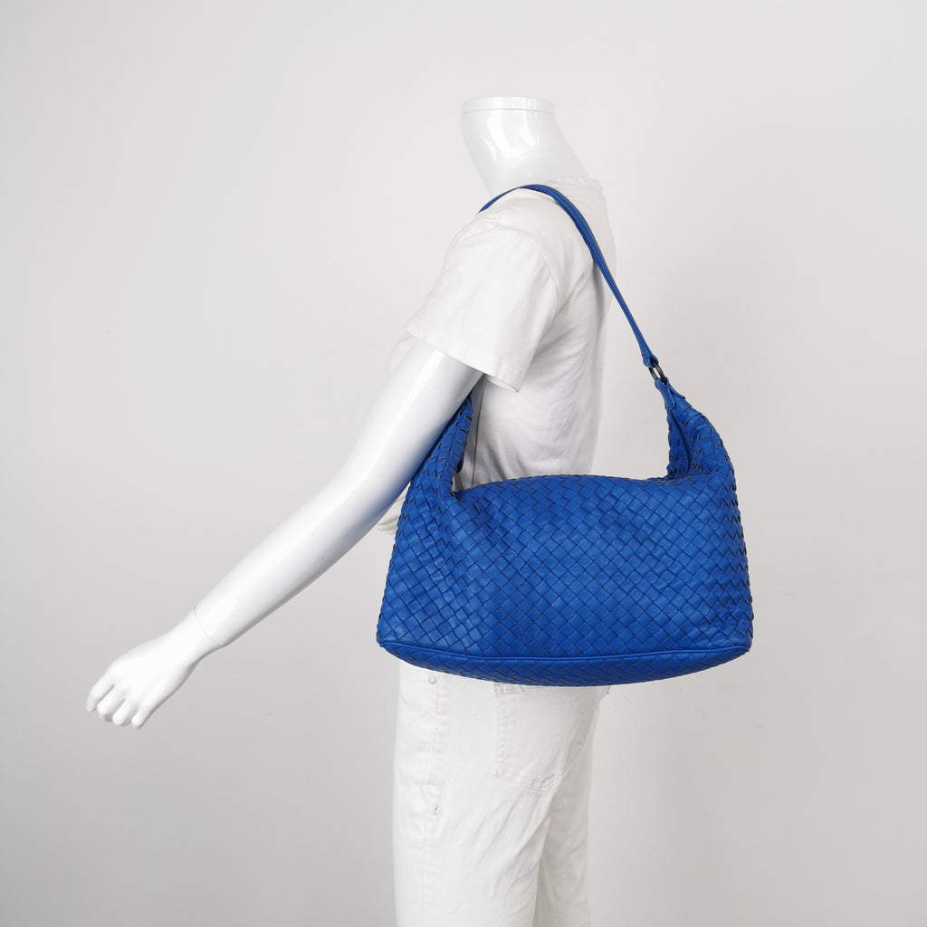 Bottega Veneta Intrecciato Hobo Shoulder Bag Blue