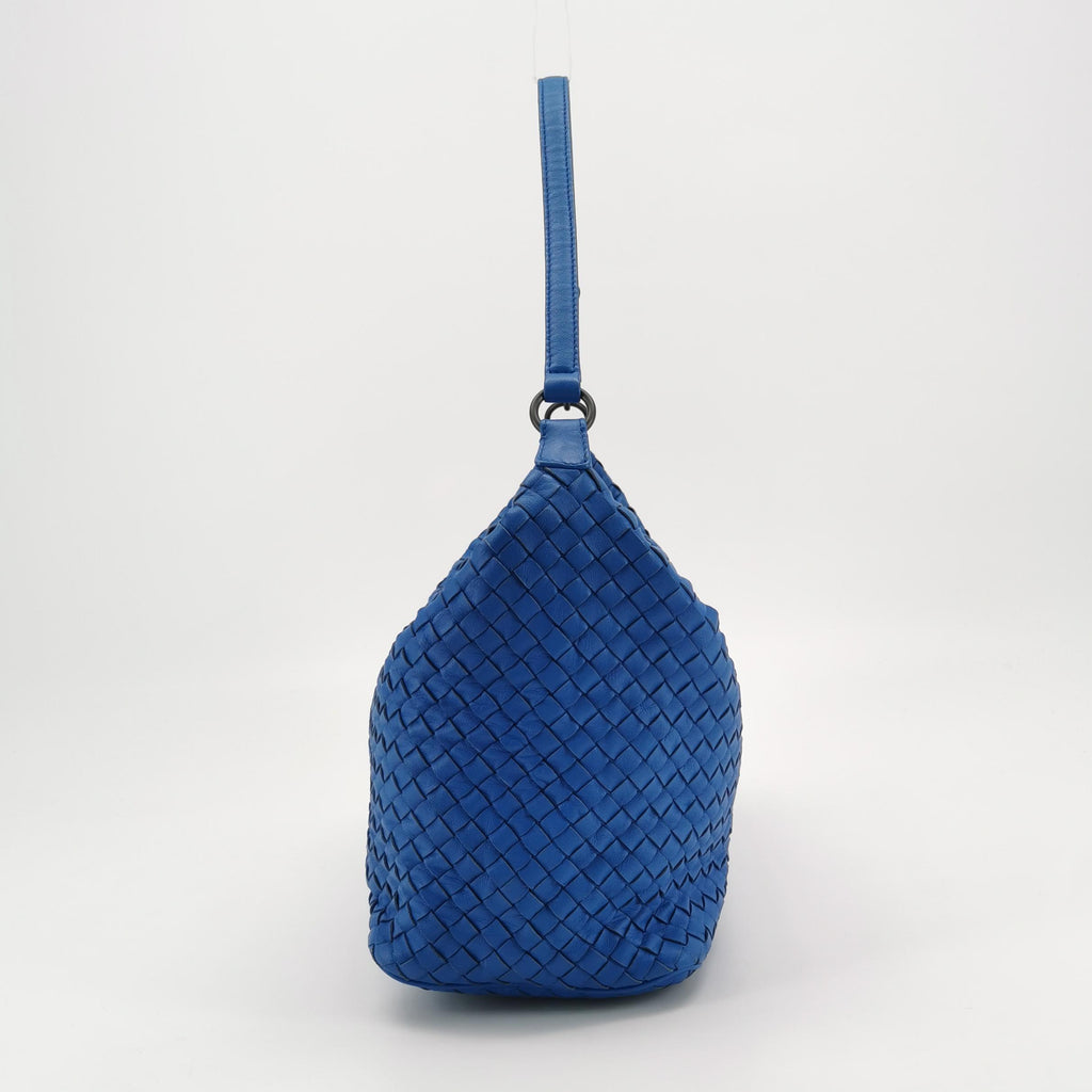 Bottega Veneta Intrecciato Hobo Shoulder Bag Blue