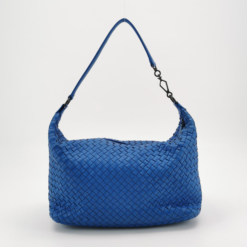 Bottega Veneta Intrecciato Hobo Shoulder Bag Blue