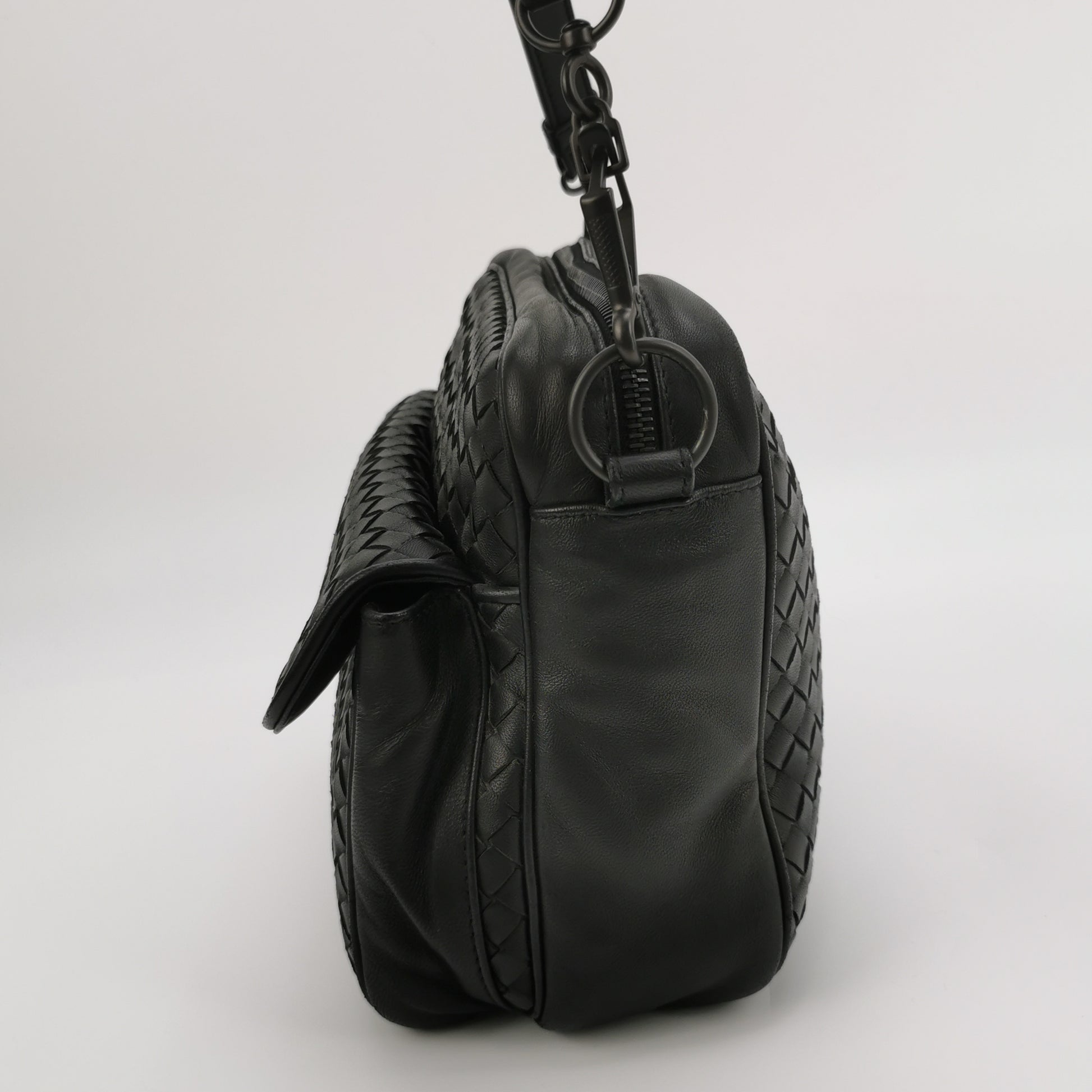 Bottega Veneta Nappa Intrecciato Messenger Bag Black