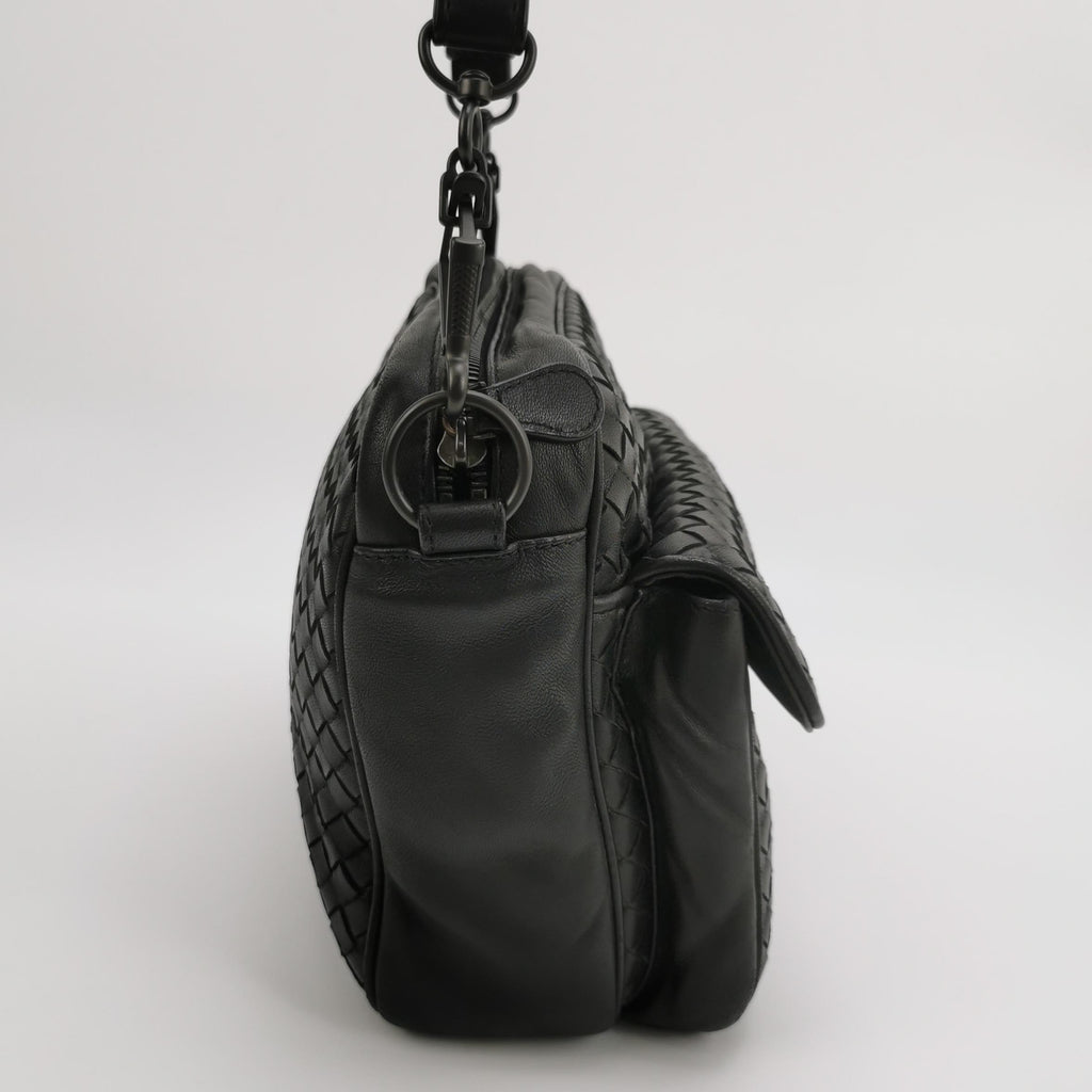 Bottega Veneta Nappa Intrecciato Messenger Bag Black
