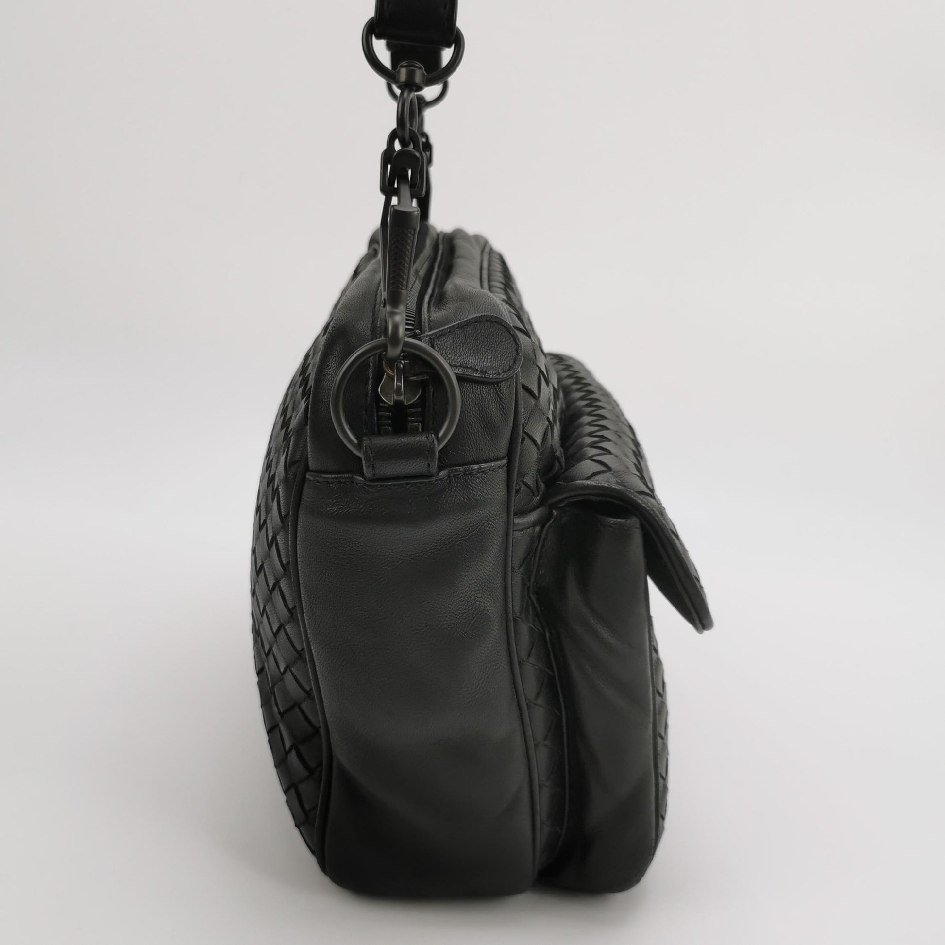 Bottega Veneta Nappa Intrecciato Messenger Bag Black