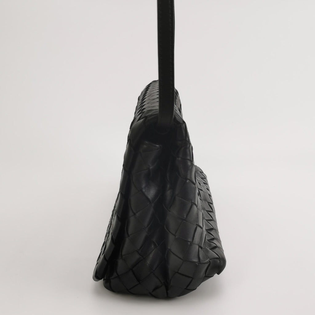 Bottega Veneta Intrecciato Flap Crossbody Black