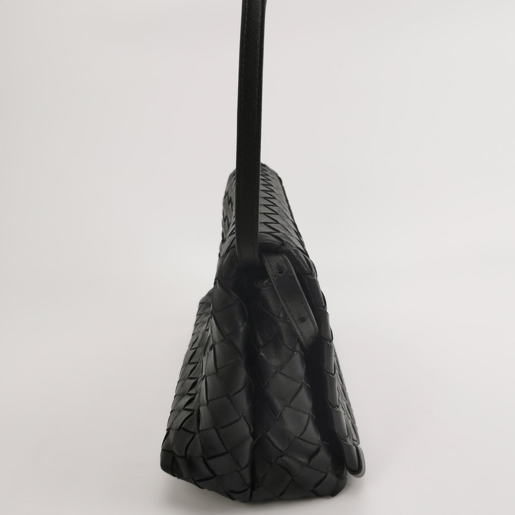 Bottega Veneta Intrecciato Flap Crossbody Black
