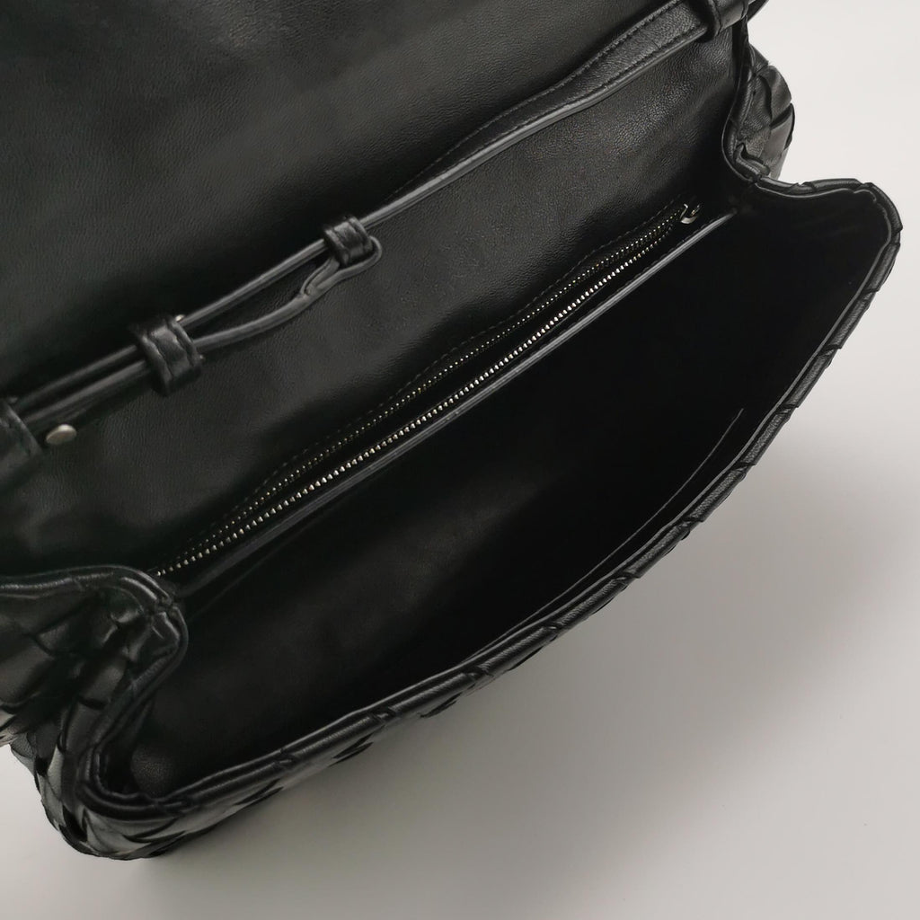Bottega Veneta Intrecciato Flap Crossbody Black