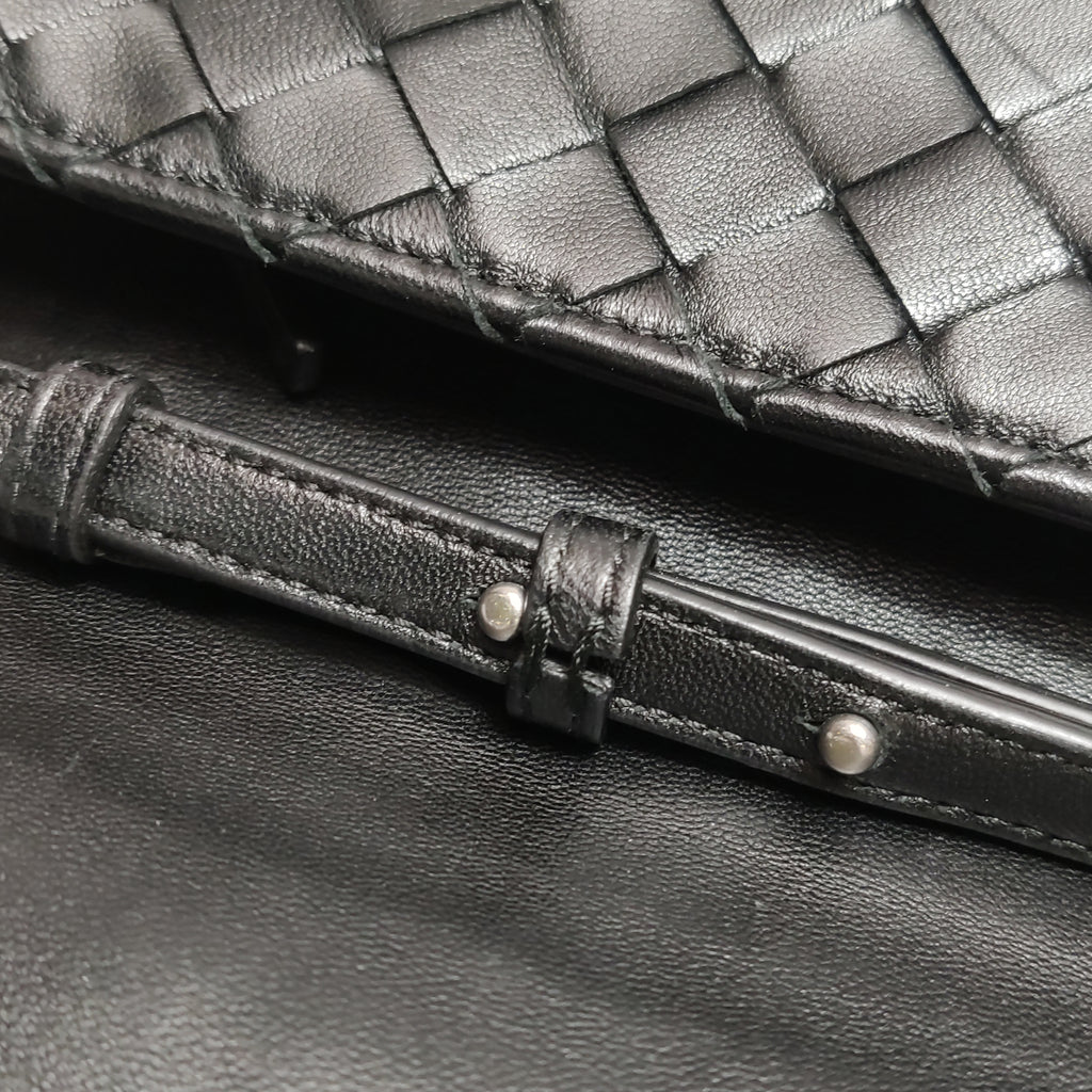 Bottega Veneta Intrecciato Flap Crossbody Black
