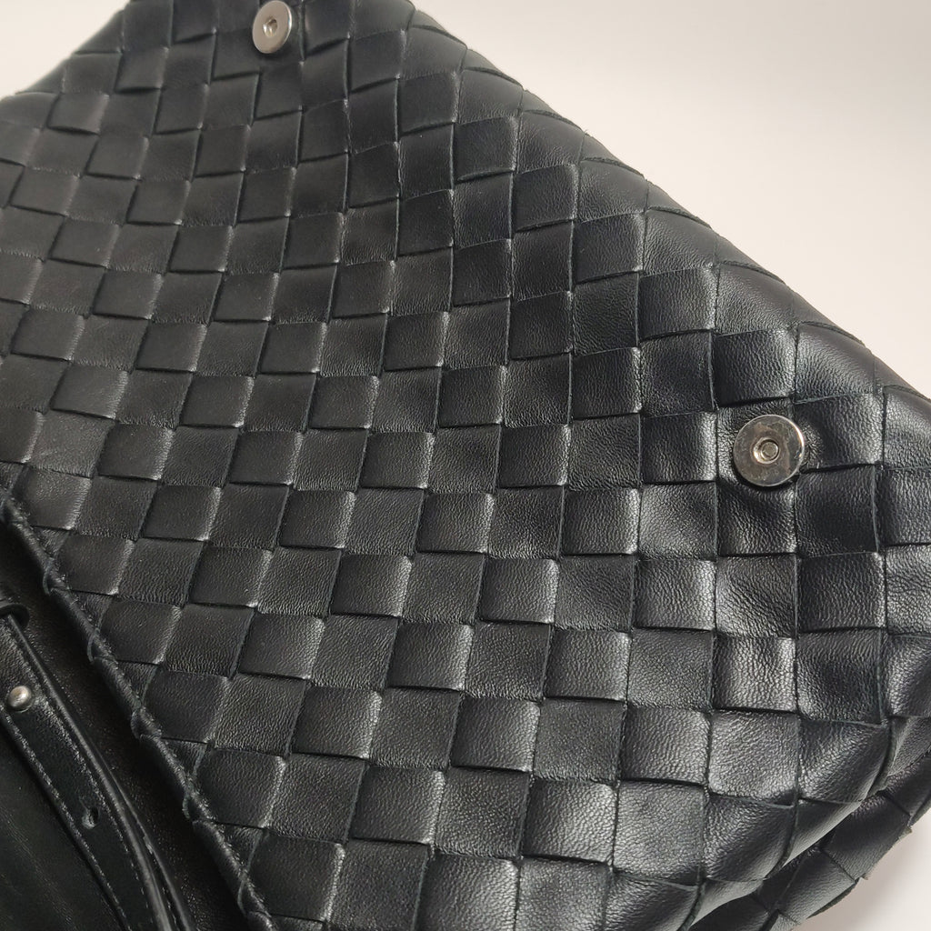 Bottega Veneta Intrecciato Flap Crossbody Black
