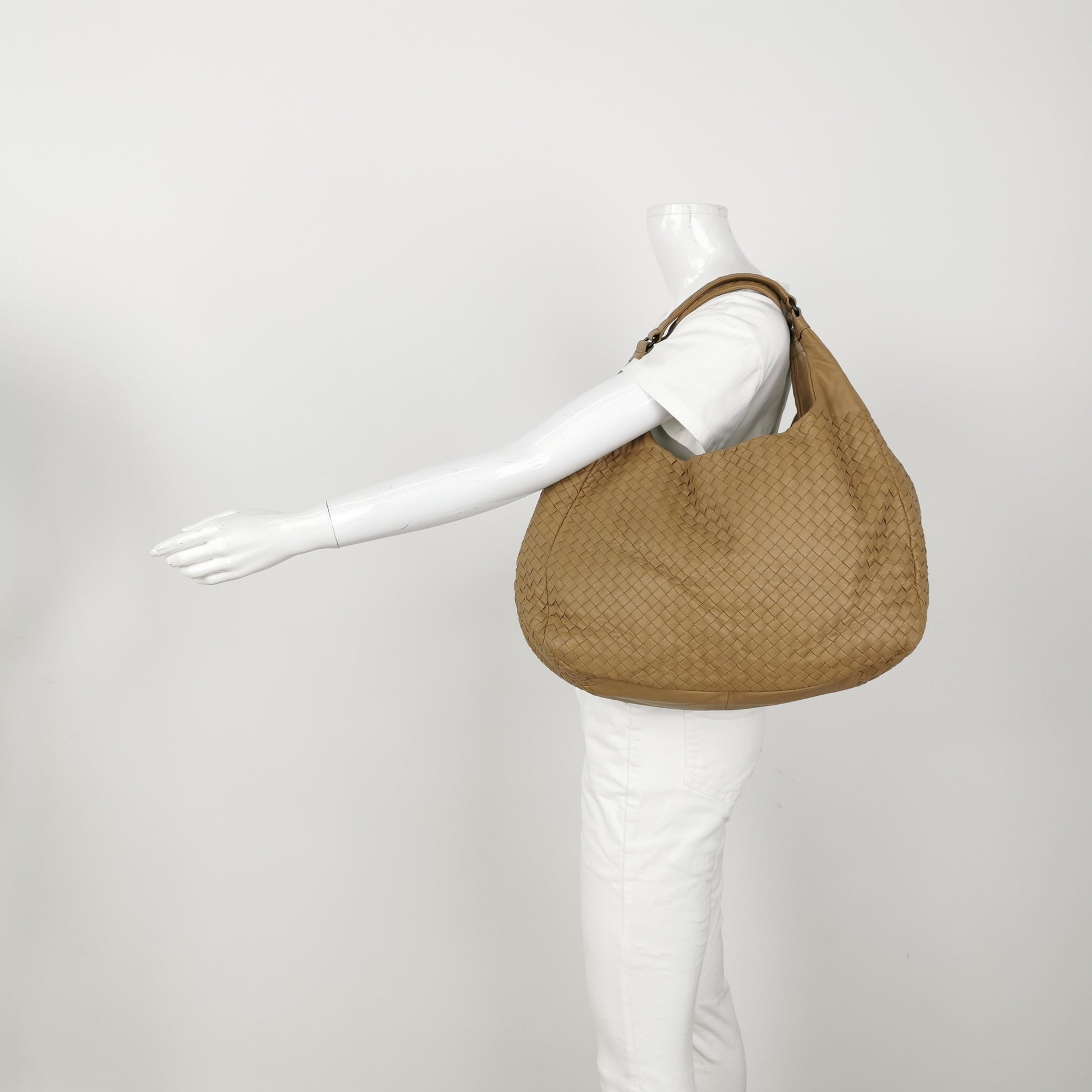 Bottega Veneta Campana Shoulder Bag Beige