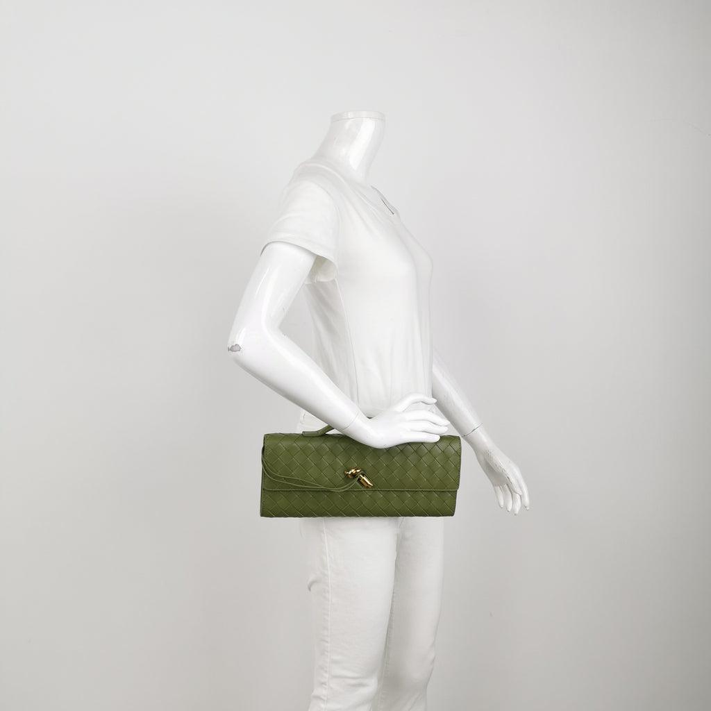 Bottega Veneta Long Andiamo Top Handle Clutch Matcha