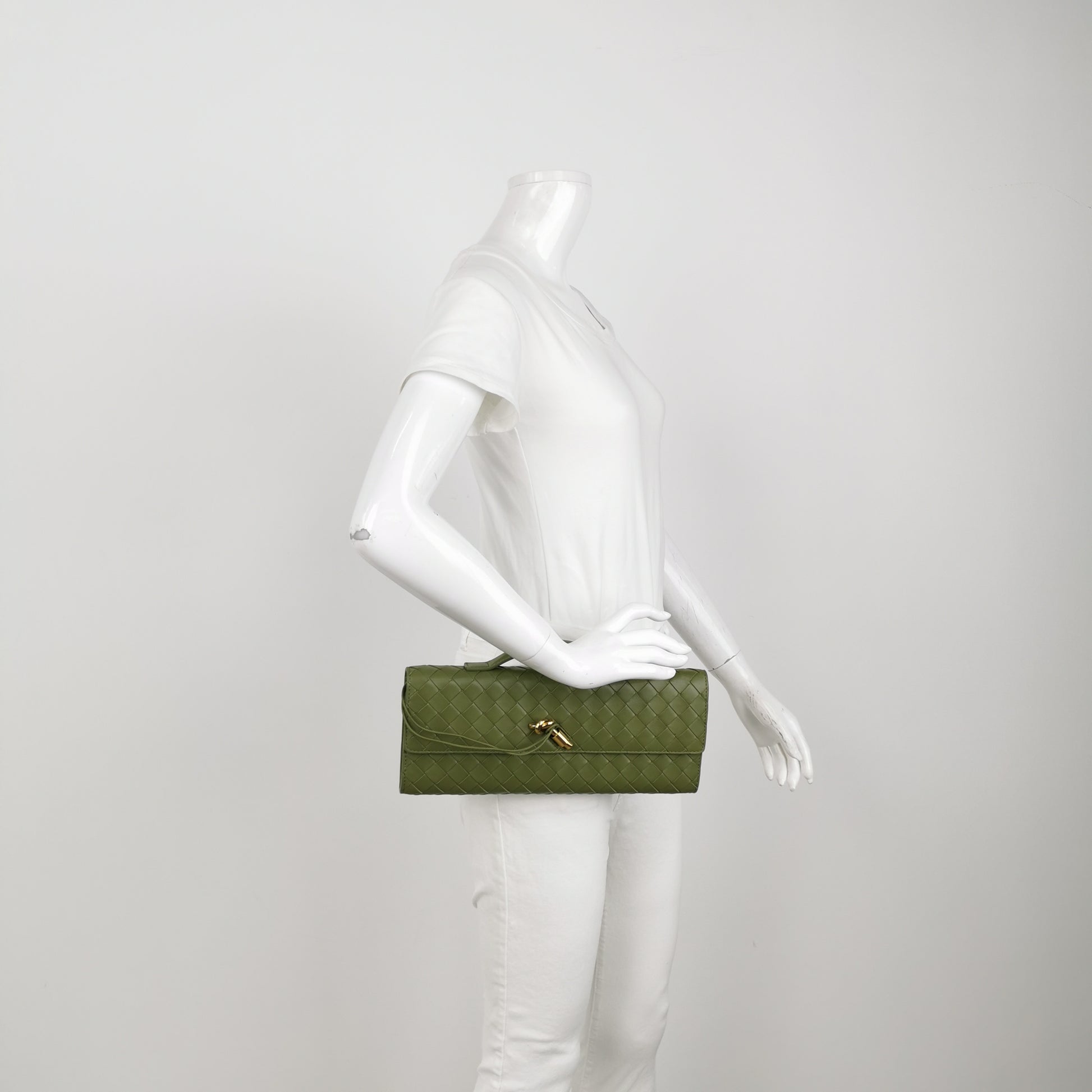 Bottega Veneta Long Andiamo Top Handle Clutch Matcha
