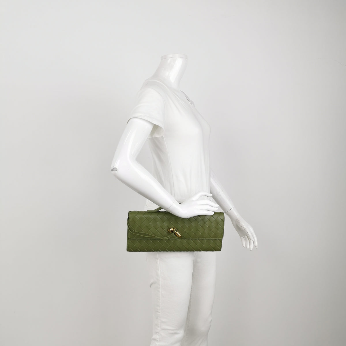 Bottega Veneta Long Andiamo Top Handle Clutch Matcha