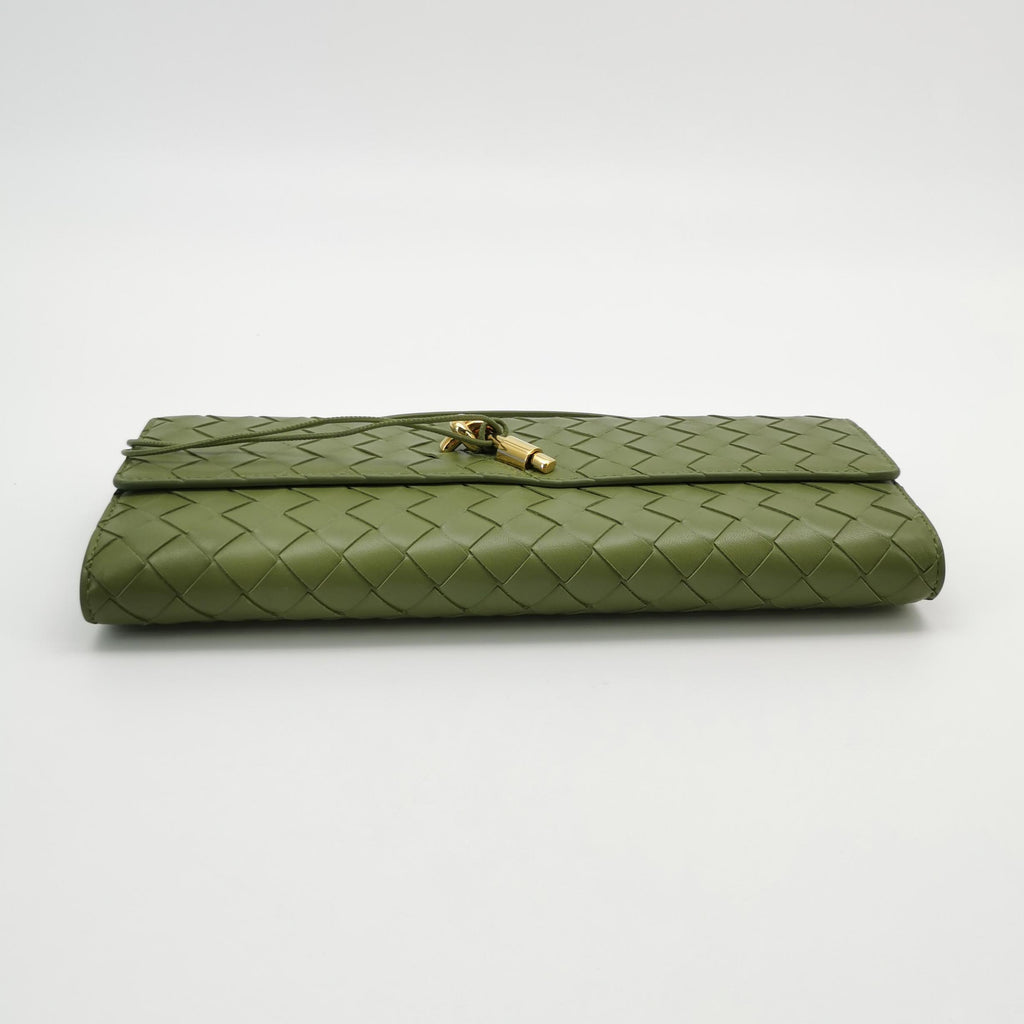 Bottega Veneta Long Andiamo Top Handle Clutch Matcha