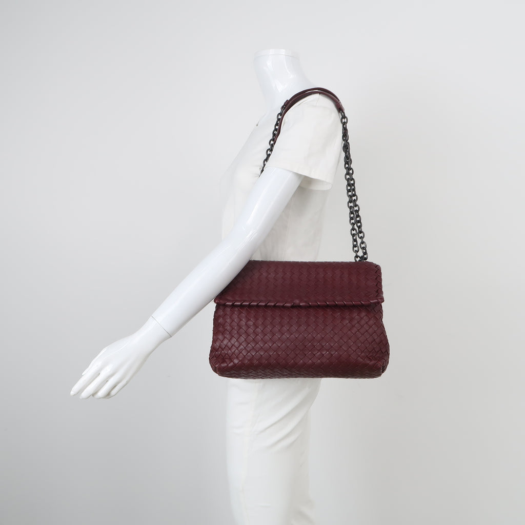 Bottega Veneta Intrecciato Olimpia Shoulder Bag Burgundy