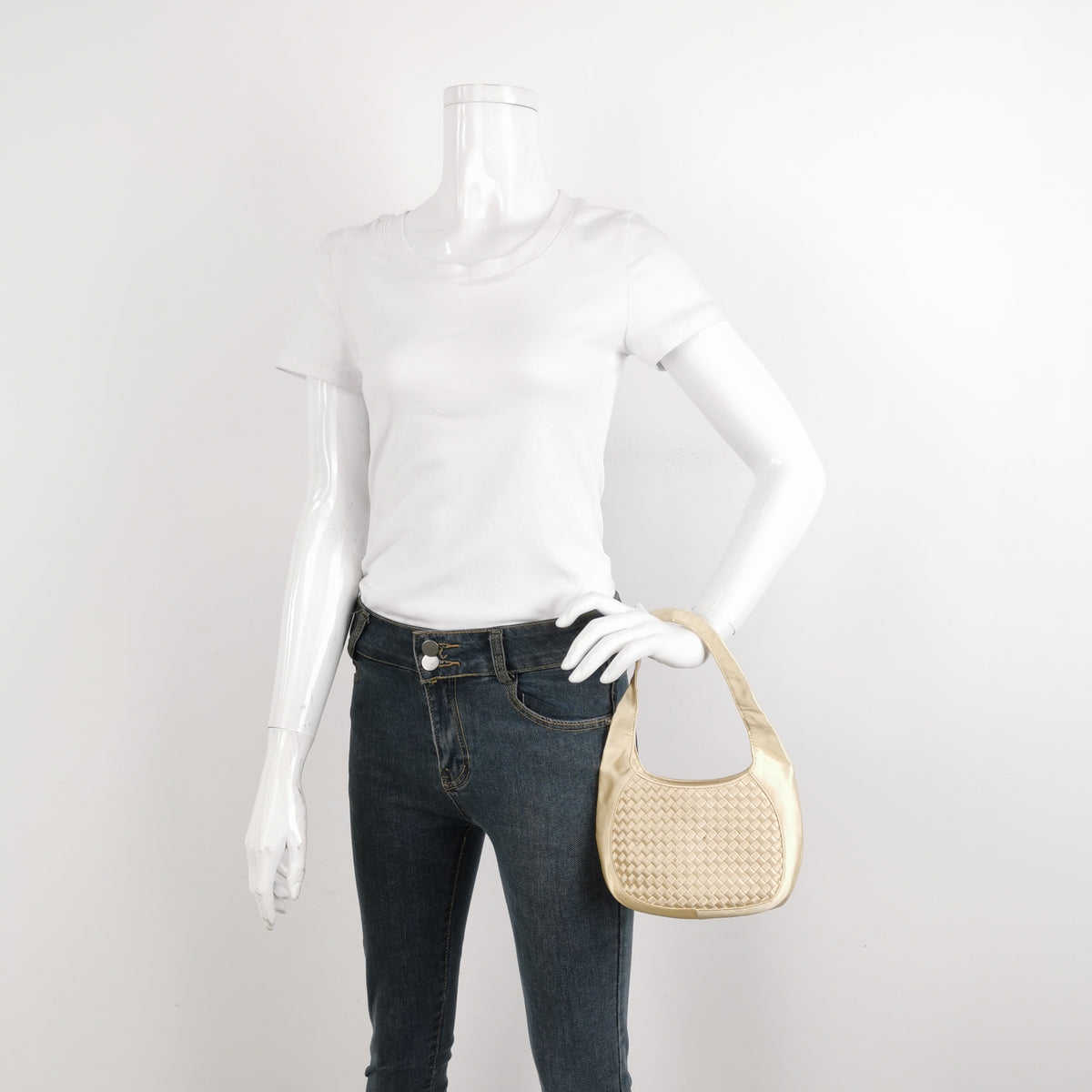 Bottega Veneta Intrecciato Satin Mini Bag Champagne