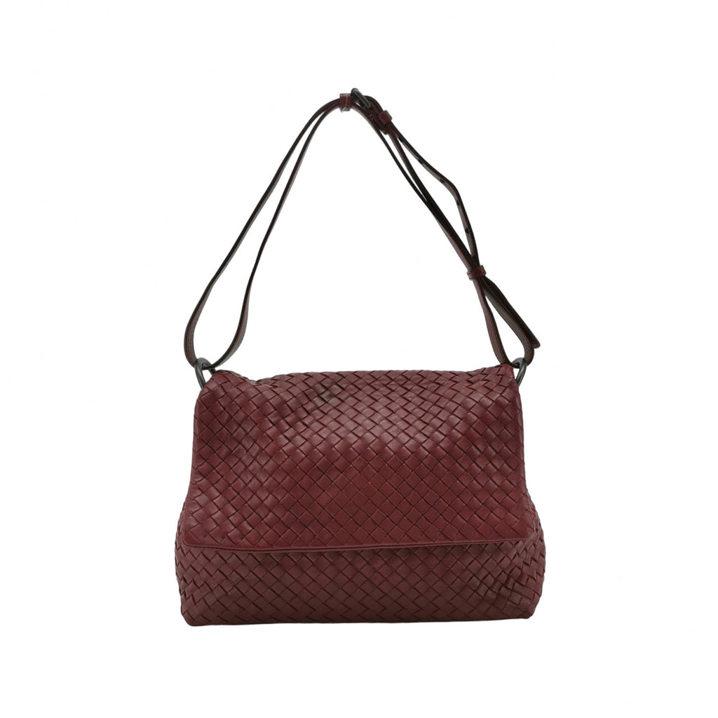 Bottega Veneta Nappa Intrecciato Flap Shoulder Bag Bordeaux