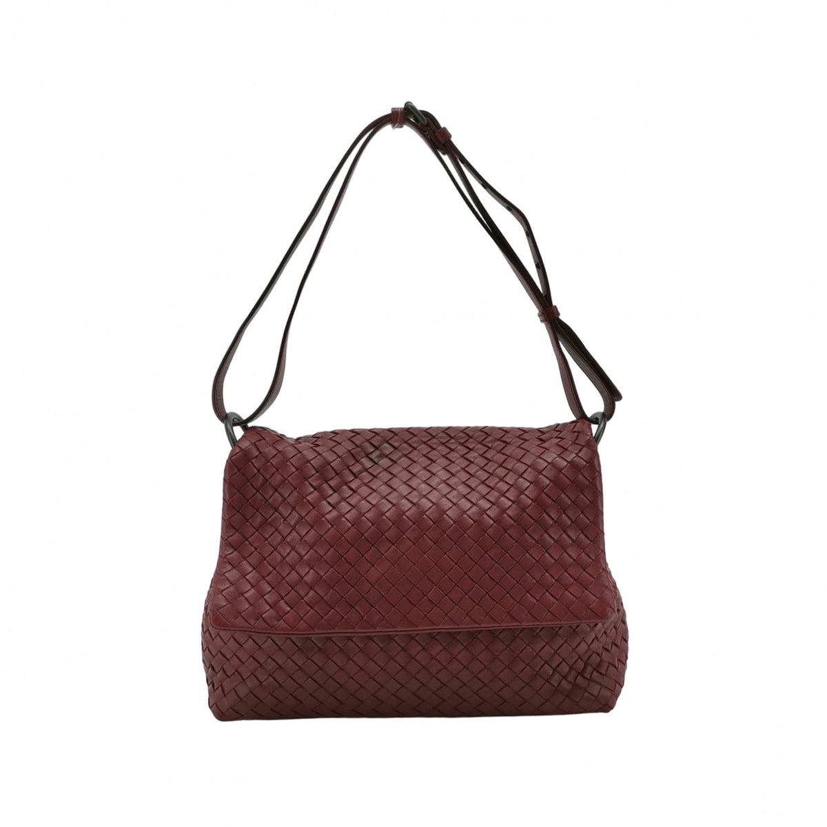 Bottega Veneta Nappa Intrecciato Flap Shoulder Bag Bordeaux