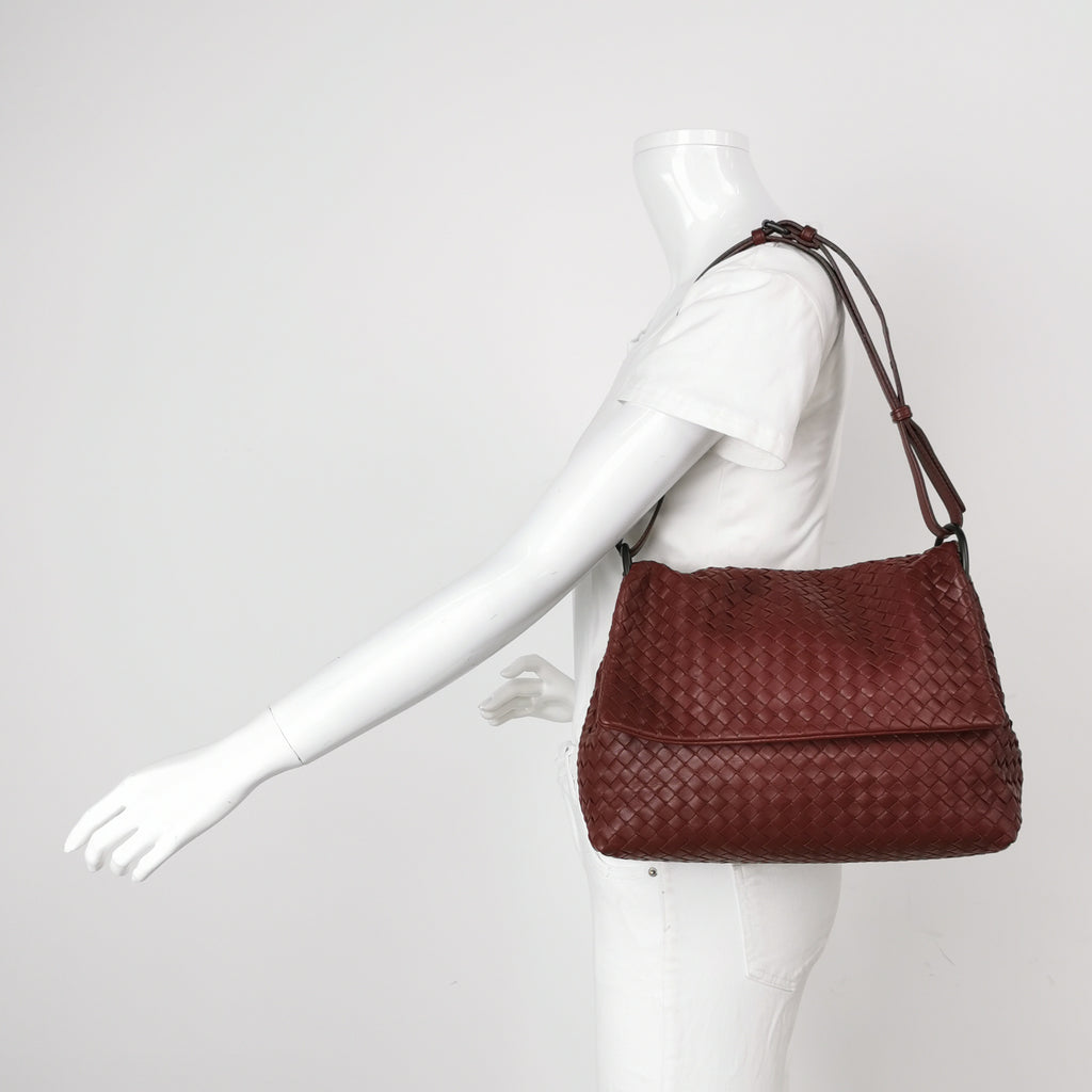 Bottega Veneta Nappa Intrecciato Flap Shoulder Bag Bordeaux