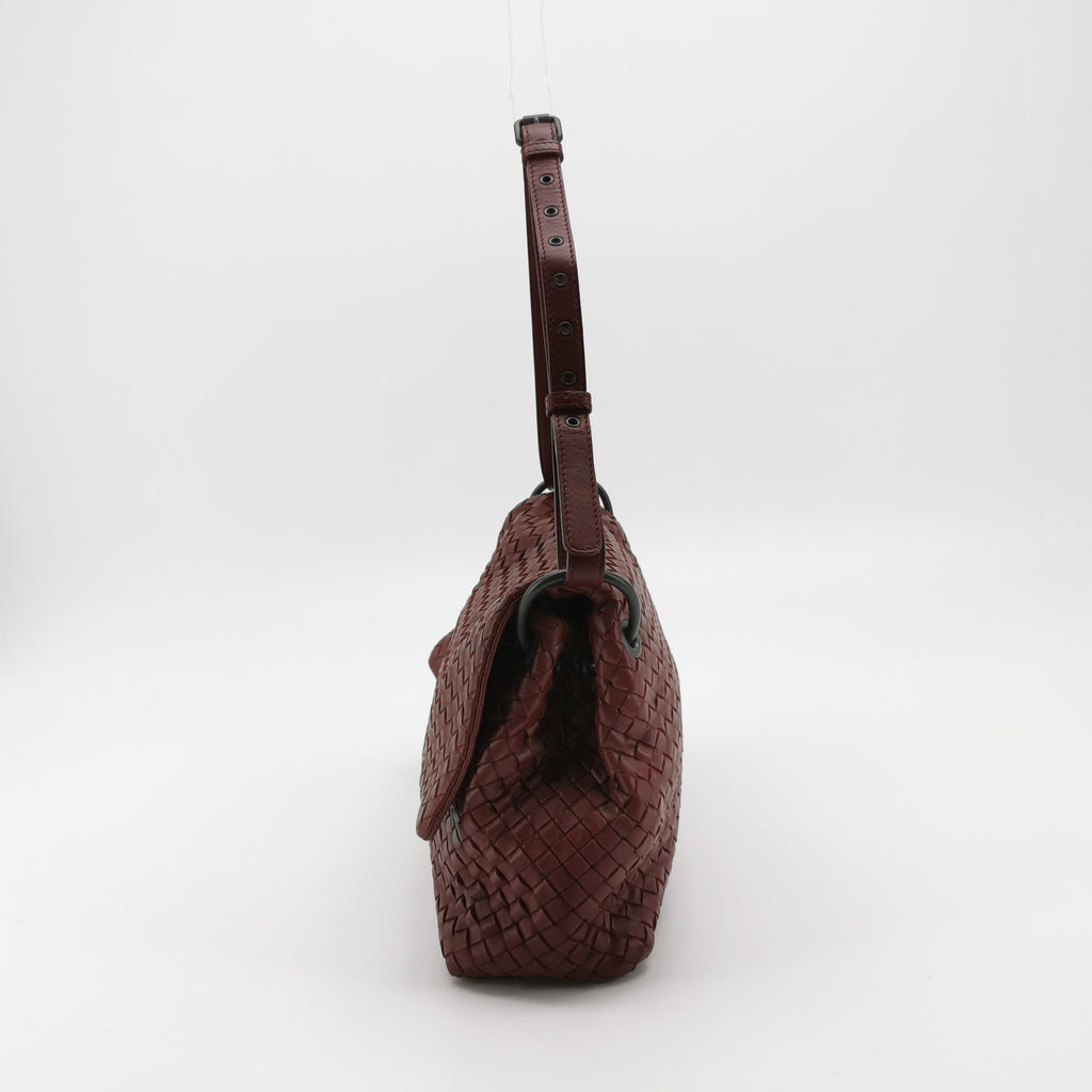 Bottega Veneta Nappa Intrecciato Flap Shoulder Bag Bordeaux