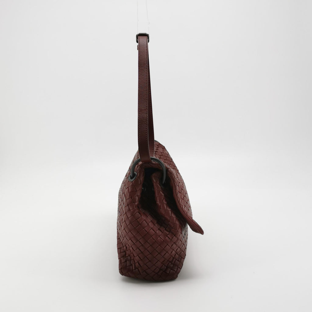 Bottega Veneta Nappa Intrecciato Flap Shoulder Bag Bordeaux