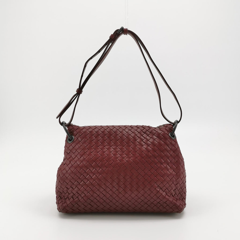 Bottega Veneta Nappa Intrecciato Flap Shoulder Bag Bordeaux