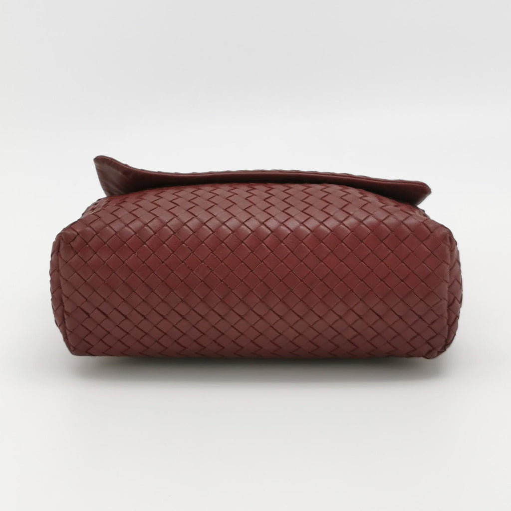 Bottega Veneta Nappa Intrecciato Flap Shoulder Bag Bordeaux