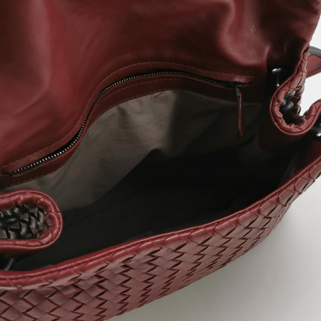 Bottega Veneta Nappa Intrecciato Flap Shoulder Bag Bordeaux