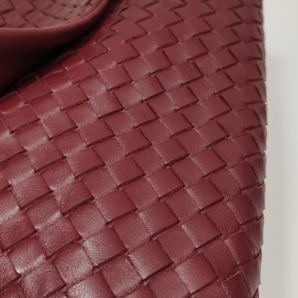 Bottega Veneta Nappa Intrecciato Flap Shoulder Bag Bordeaux