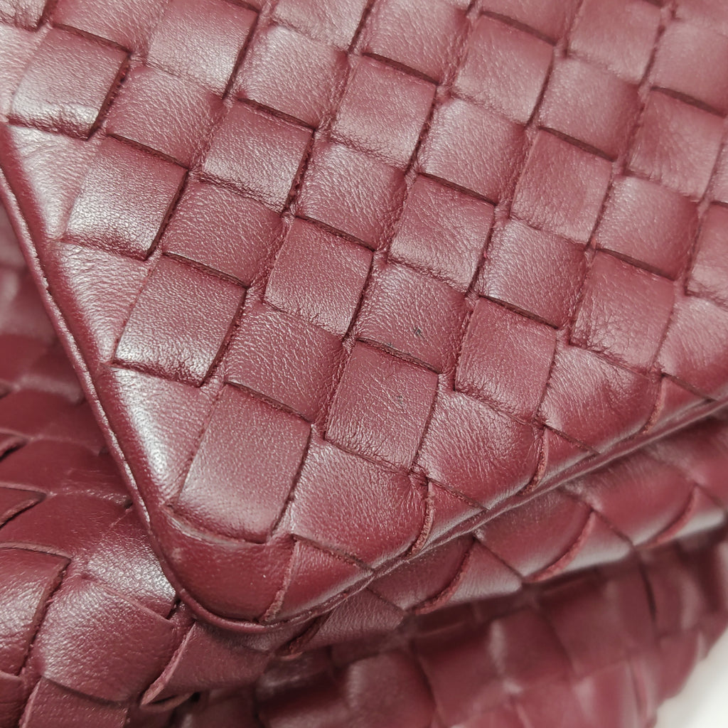 Bottega Veneta Nappa Intrecciato Flap Shoulder Bag Bordeaux