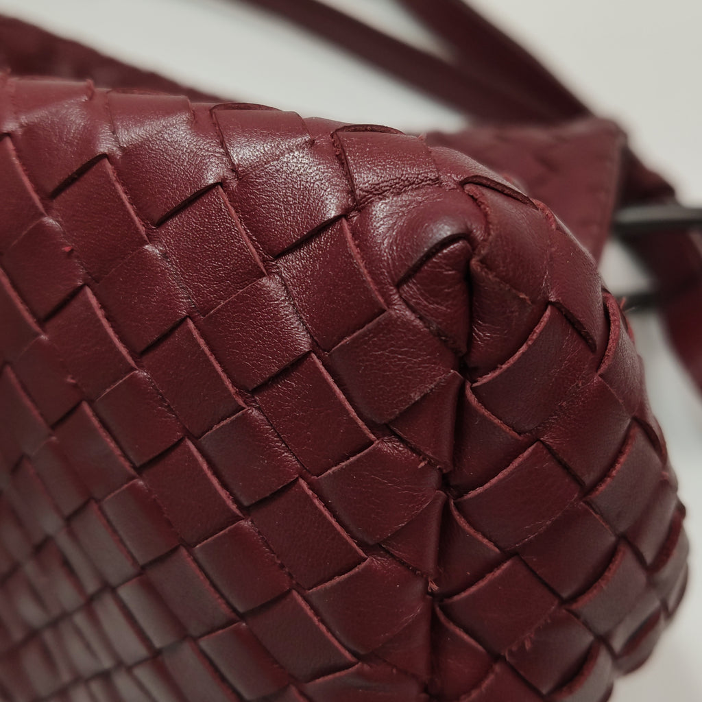 Bottega Veneta Nappa Intrecciato Flap Shoulder Bag Bordeaux