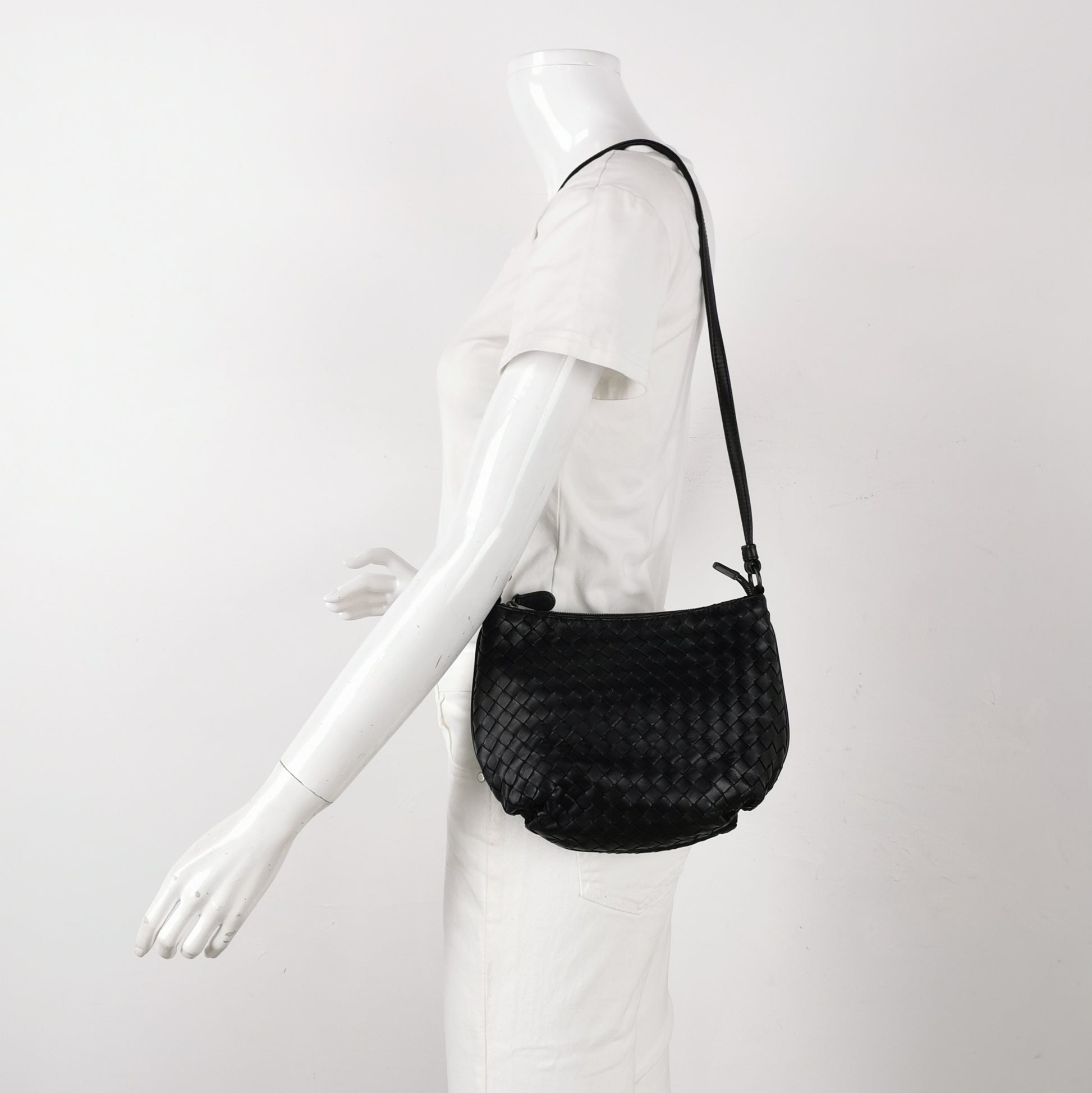 Bottega Veneta Intrecciato Shoulder Bag Black