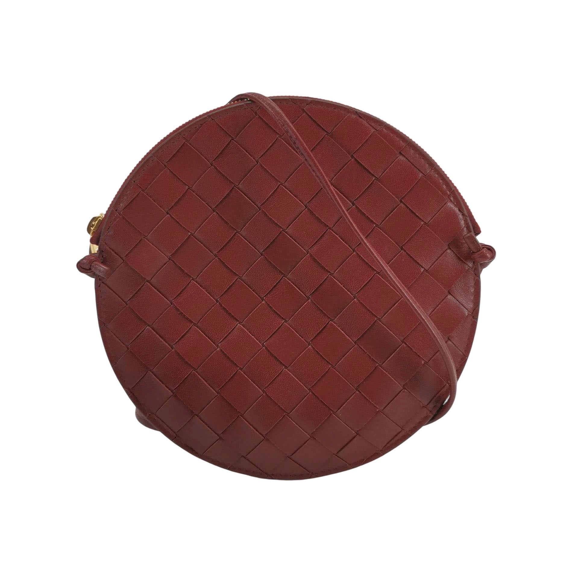 Bottega Veneta Intrecciato Round Flat Crossbody Red