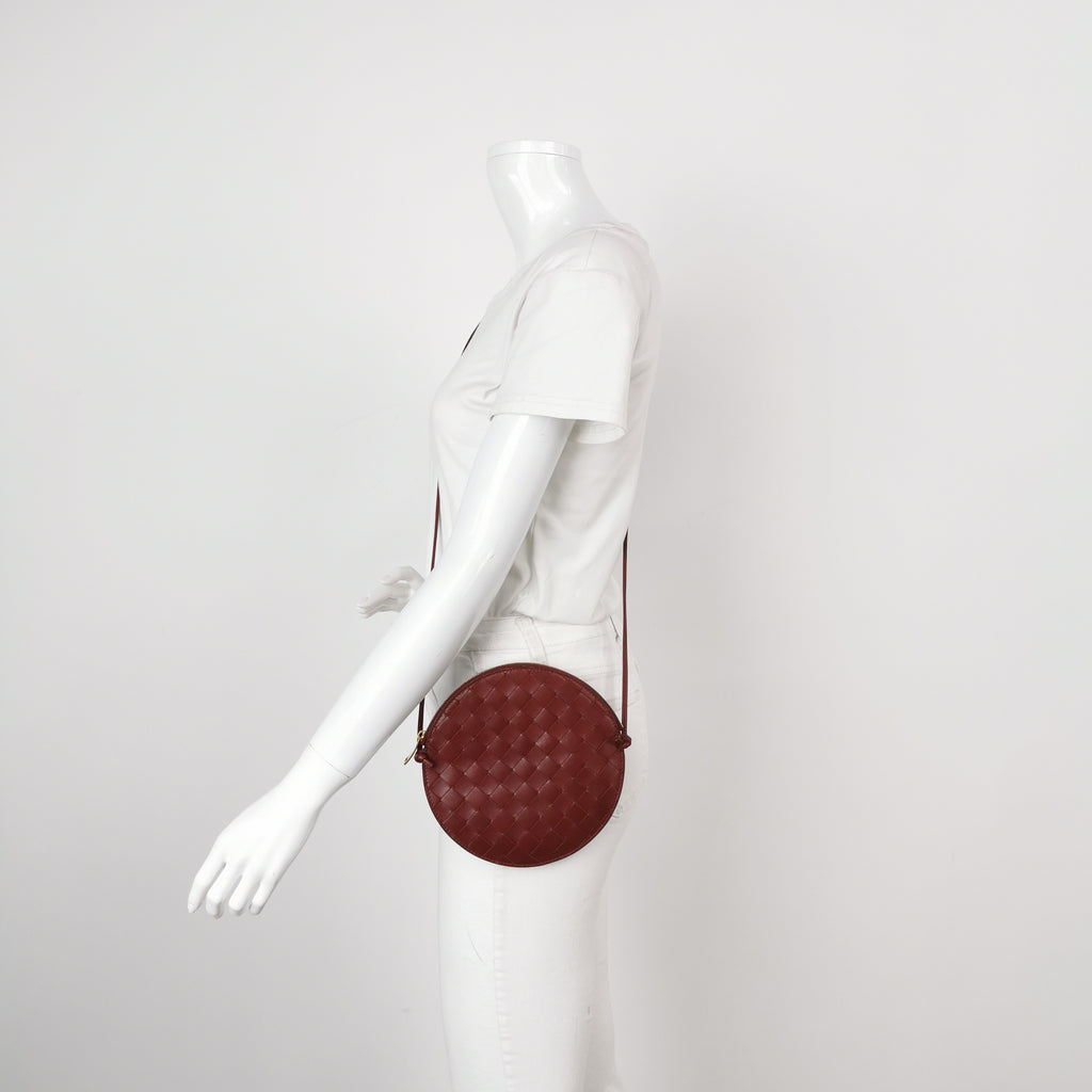 Bottega Veneta Intrecciato Round Flat Crossbody Red