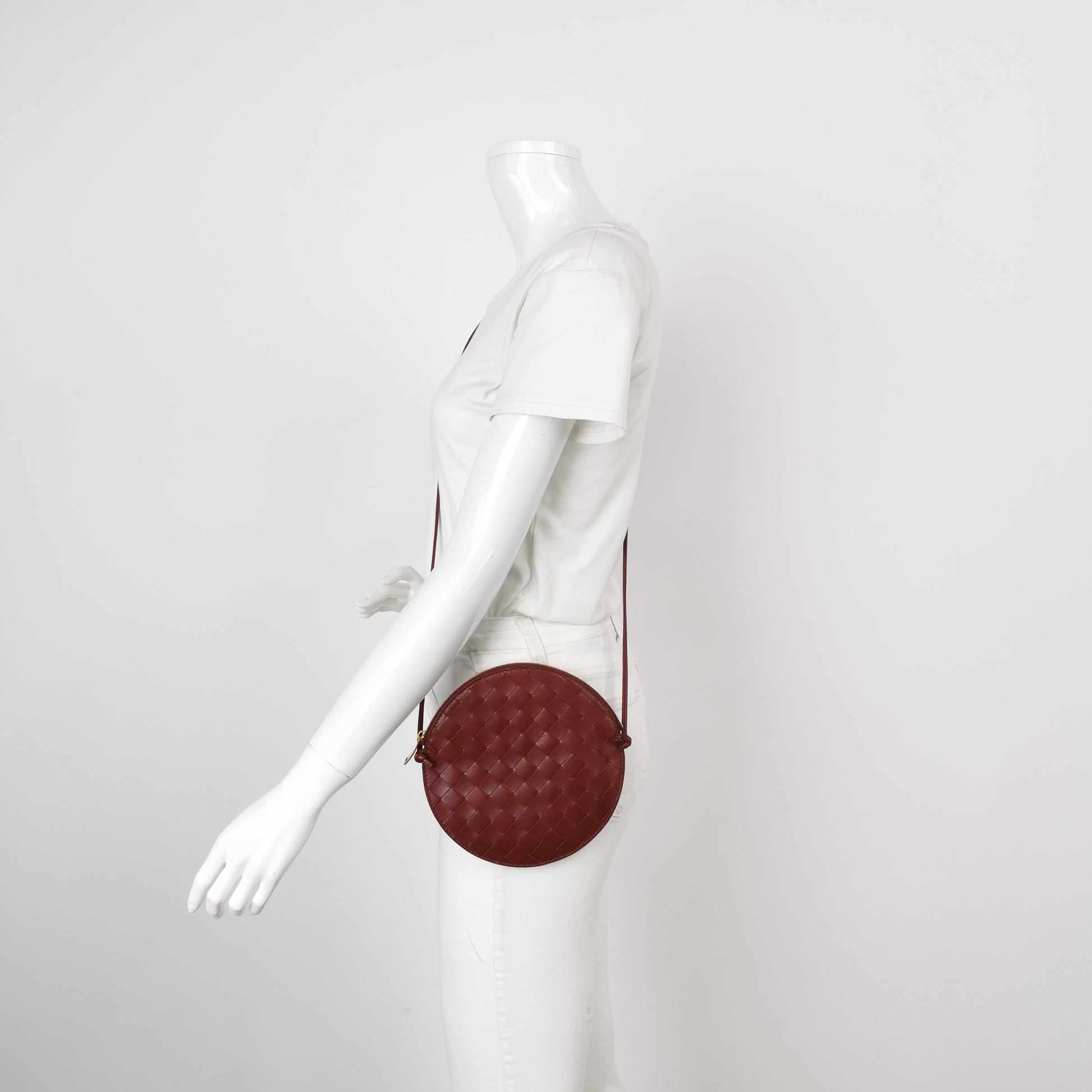 Bottega Veneta Intrecciato Round Flat Crossbody Red