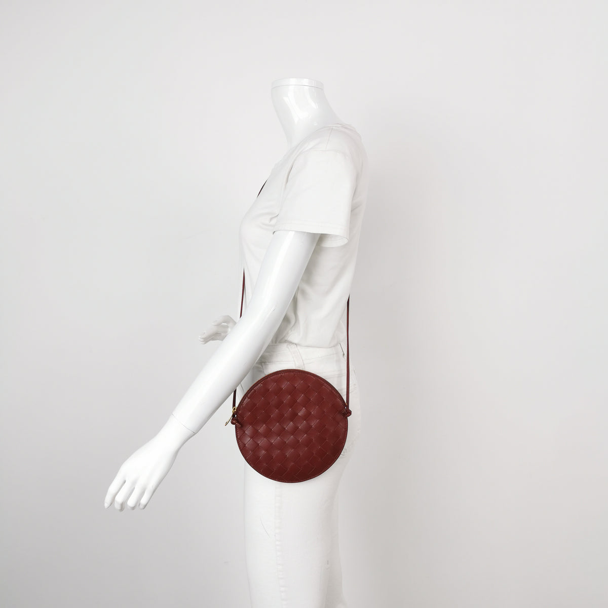 Bottega Veneta Intrecciato Round Flat Crossbody Red