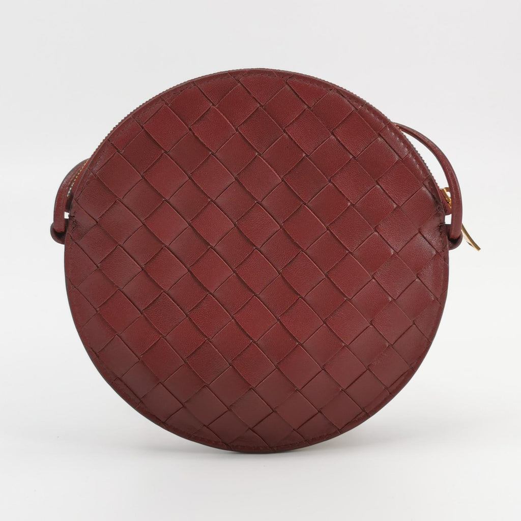 Bottega Veneta Intrecciato Round Flat Crossbody Red
