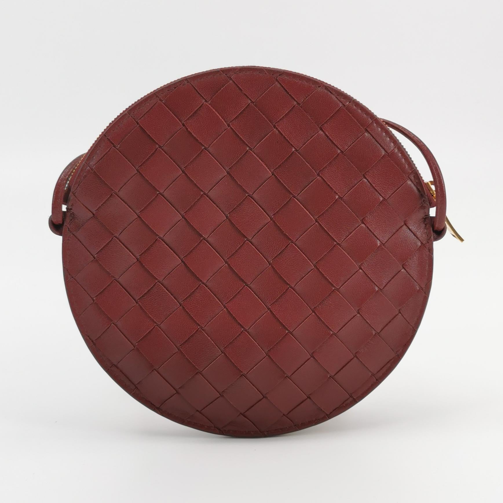Bottega Veneta Intrecciato Round Flat Crossbody Red