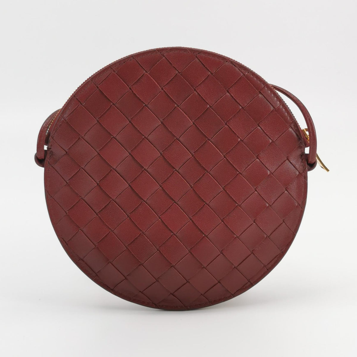 Bottega Veneta Intrecciato Round Flat Crossbody Red