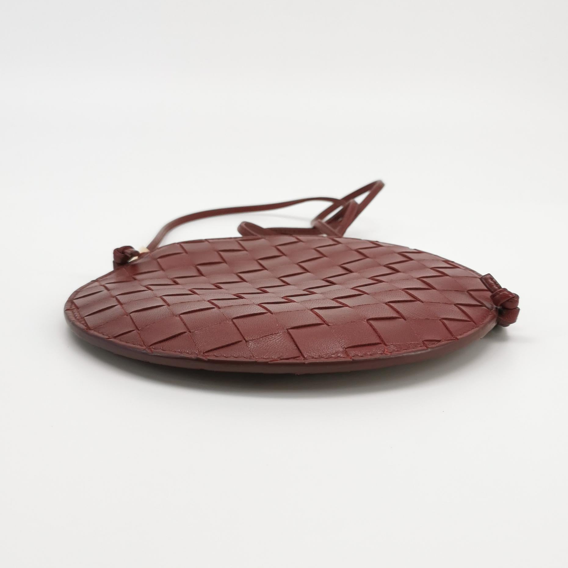 Bottega Veneta Intrecciato Round Flat Crossbody Red