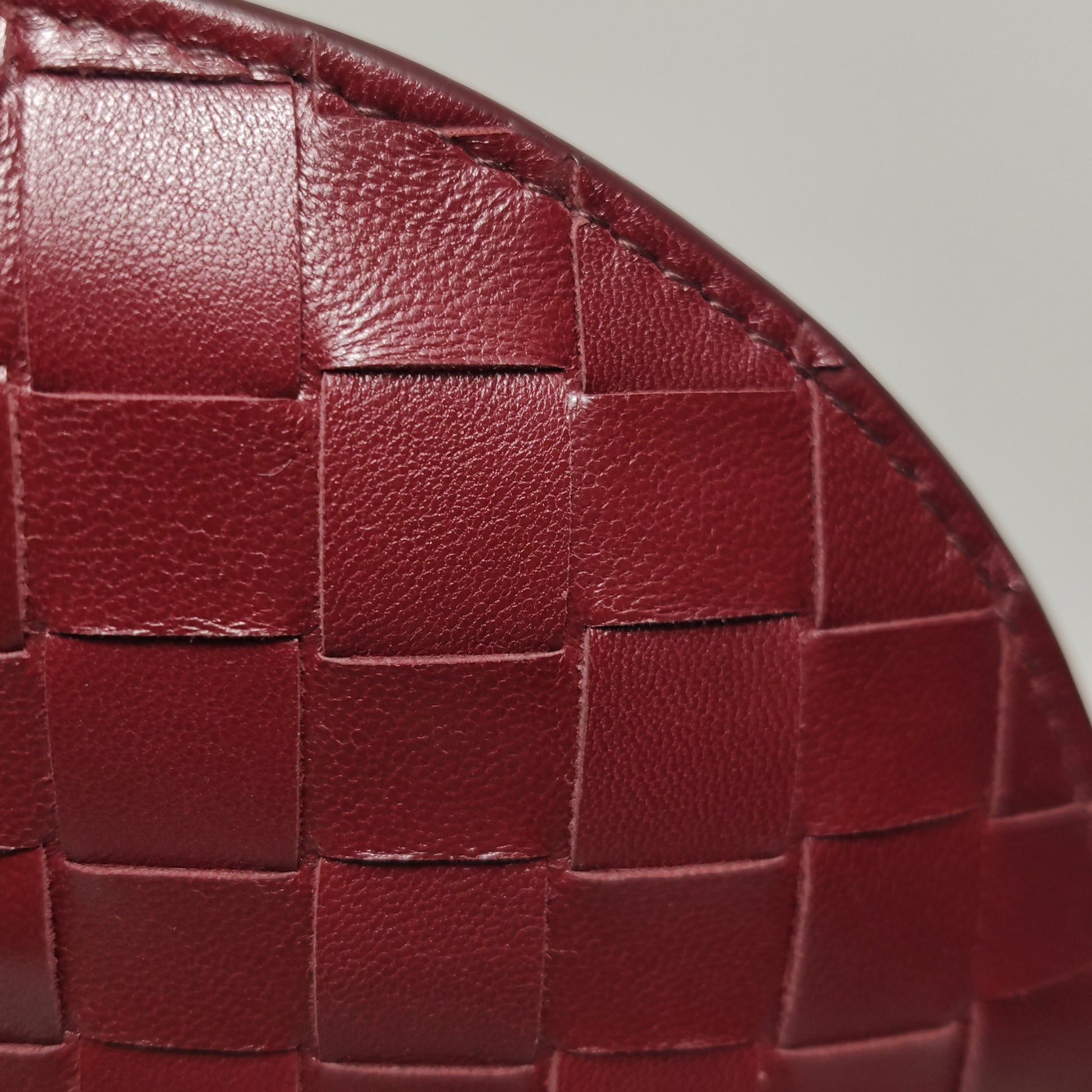 Bottega Veneta Intrecciato Round Flat Crossbody Red