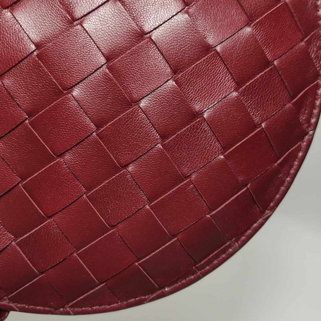 Bottega Veneta Intrecciato Round Flat Crossbody Red