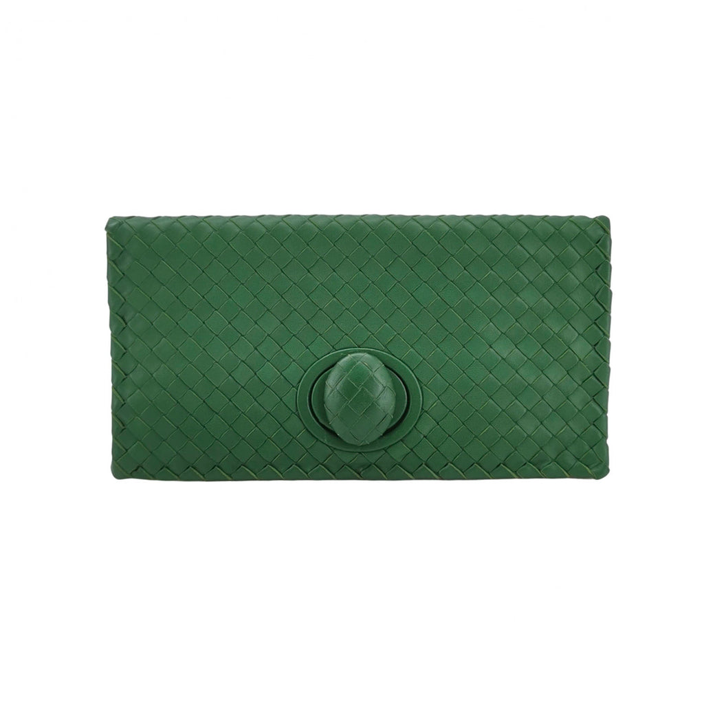 Bottega Veneta Fold Over Turnlock Clutch Tote Intrecciato Green