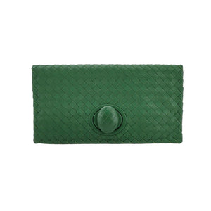 Bottega Veneta Fold Over Turnlock Clutch Tote Intrecciato Green