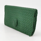 Bottega Veneta Fold Over Turnlock Clutch Tote Intrecciato Green